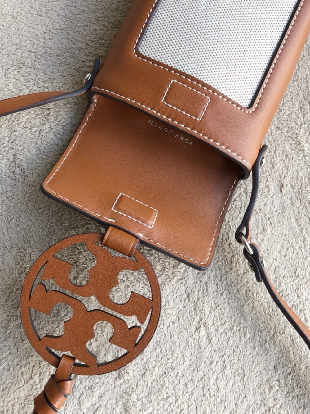 Tory Burch Tan and Cream Logo Cutout Crossbody Bag - Picture 6 of 8